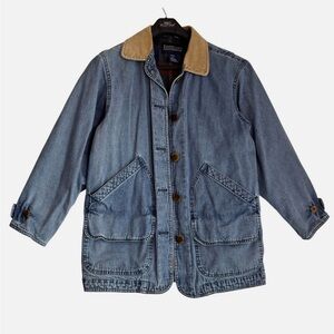 VTG 90’s Lands End Denim Chore Barn Coat Women’s S Corduroy Collar & Cuffs
